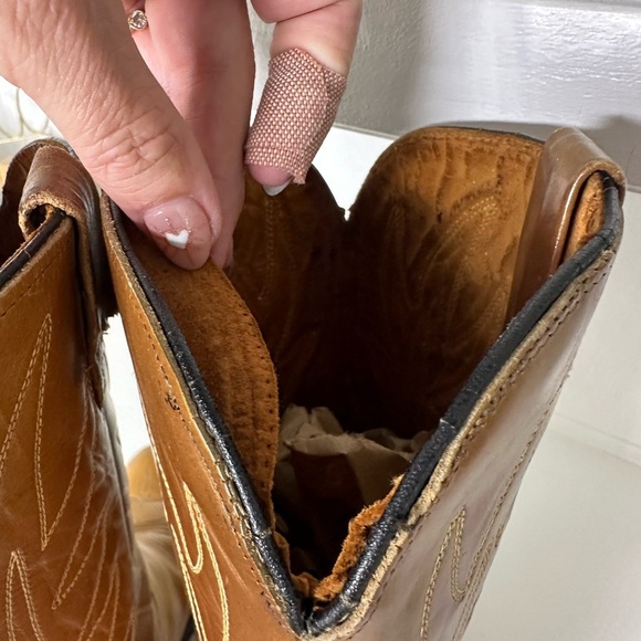 Acme Vintage Tall Cowboy Boots Men’s 11.5D Tan Leather Western Boots USA - Picture 7 of 10